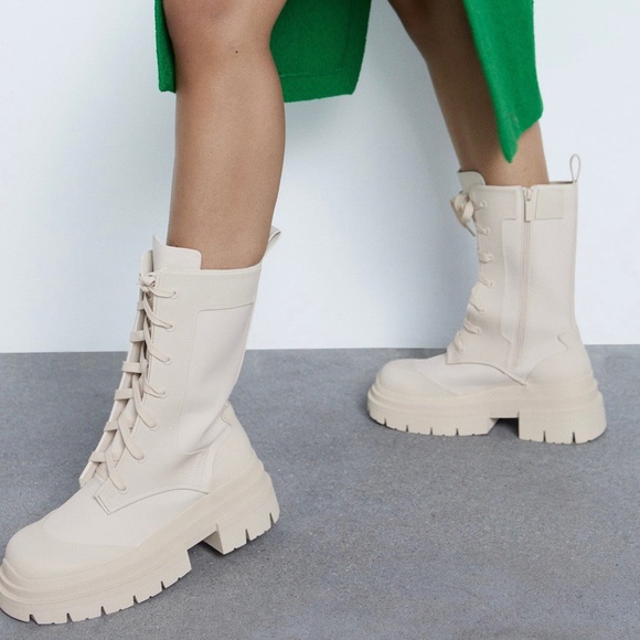 Zara Rubberized Lace-Up Boots Size 35 - Picture 4 of 10